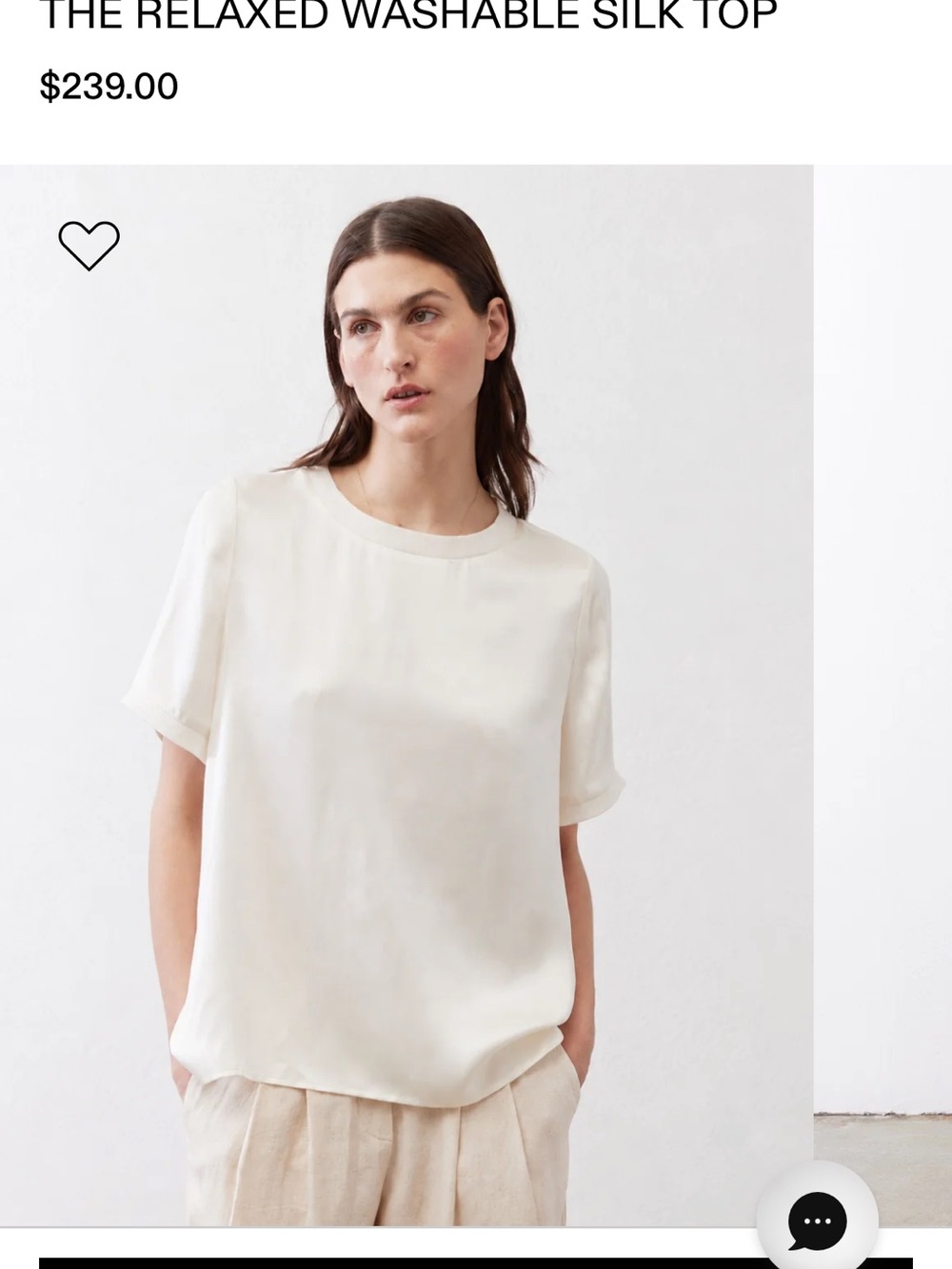 NWT Ruti Relaxed Washable Silk Top - Ivory, XS
